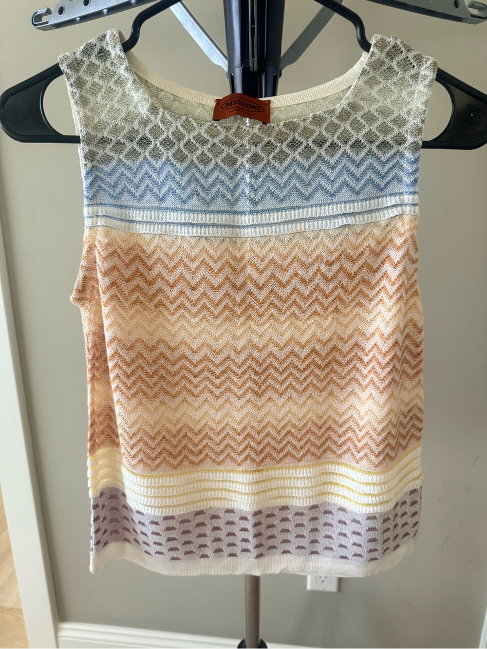 Missoni Multicolor Chevron Knit Two Pieces Set in Pastel Blue, Peach & Lavender